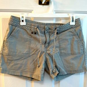 Women's Prana gray shorts with tie waist. Size 6. Organic Cotton!
